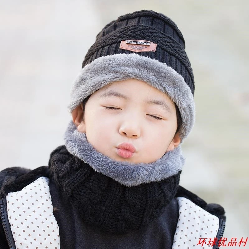 Children 2pcs Super Warm Winter Knitted Hat & scarf for 3-12 years old girl & boy hats Sadoun.com