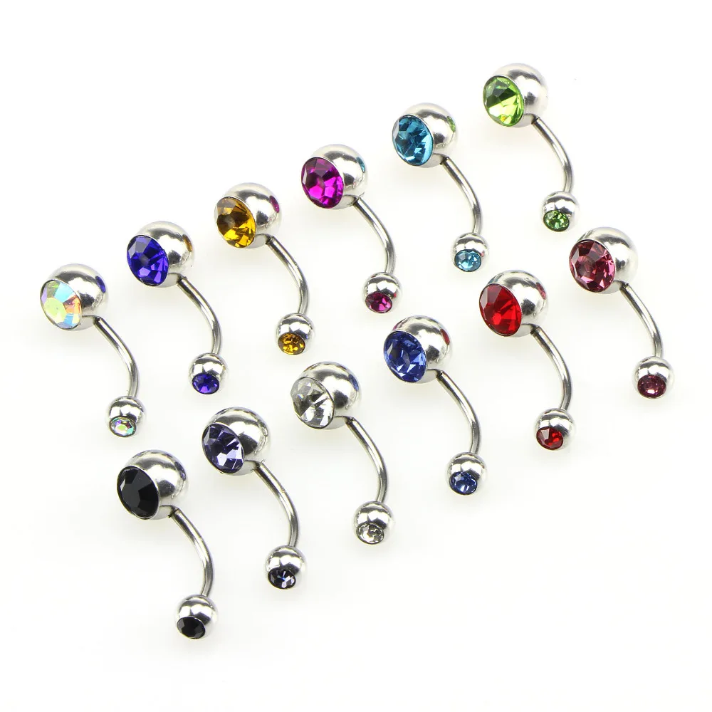 Stainless Steel Navel Studs Belly Ring Colorful Crystal Zircon Bell