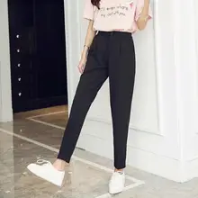 2020 verano coreano femenino clásico alta cintura elástica pantalones Harem moda mujer ajustado Color sólido tobillo-longitud pantalones AF655(China)