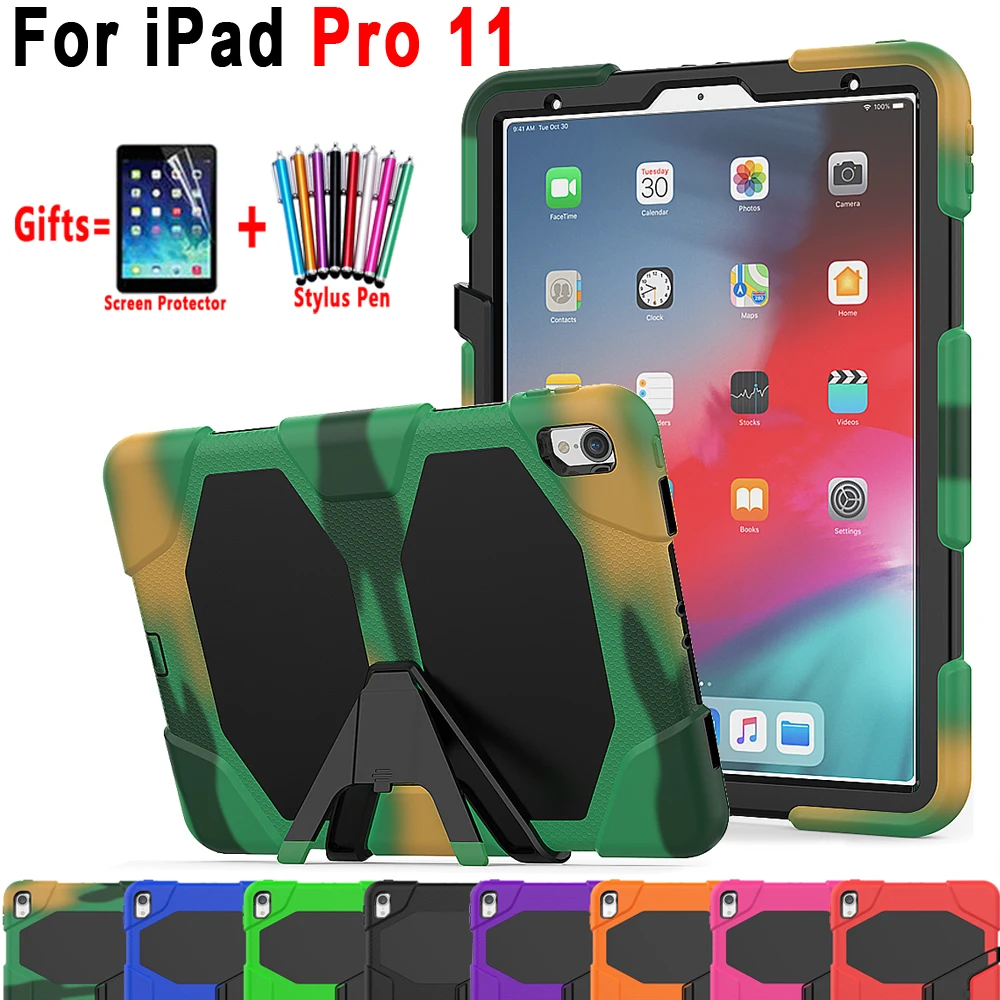 Armor Silicon + PC Heavy Duty Kids Children Safe Cover Case for Apple iPad Pro 11 2018 A1980 A1979 A2013 A1934 Screen Protector |