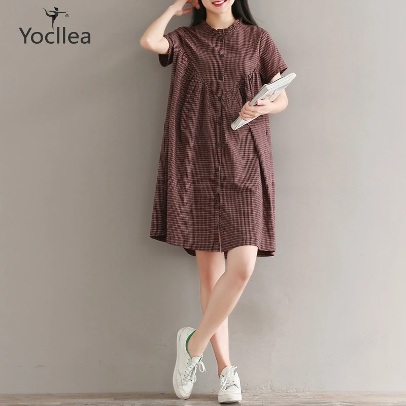Vintage Ruffled Collar Casual Plaid shirt dress Women Summer Loose Large size Midi Long short sleeve Cotton Linen dress vestido
Vintage Ruffled Collar Casual Plaid shirt dress Women Summer Loose Large size Midi Long short sleeve Cotton Linen dress vestido