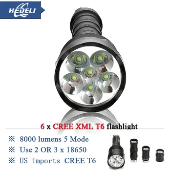 8000 lumens Powerful Flashlight 6T6 Removable led torch CREE XML T6 3x 18650 Rechargeable Battery Portable 5000 lumen
8000 lumens Powerful Flashlight 6T6 Removable led torch CREE XML T6 3x 18650 Rechargeable Battery Portable 5000 lumen