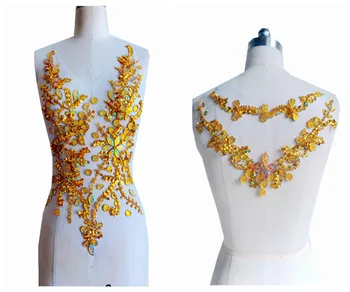 hand made sew on golden Rhinestones applique on mesh crystal patches trim 50*30/30*20cm for dress back/and front
hand made sew on golden Rhinestones applique on mesh crystal patches trim 50*30/30*20cm for dress back/and front