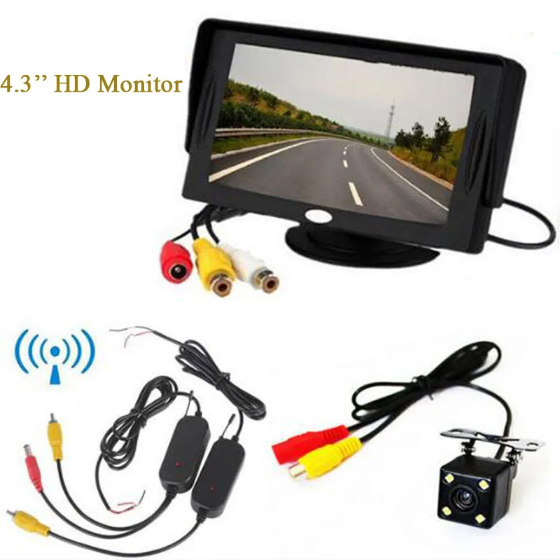 2.4G Wireless video transmitter and receiver 4 LED BackUp Reverse Car Rear View Camera 4.3" LCD parking camera mirror CAR Kit,
2.4G Wireless video transmitter and receiver 4 LED BackUp Reverse Car Rear View Camera 4.3" LCD parking camera mirror CAR Kit,