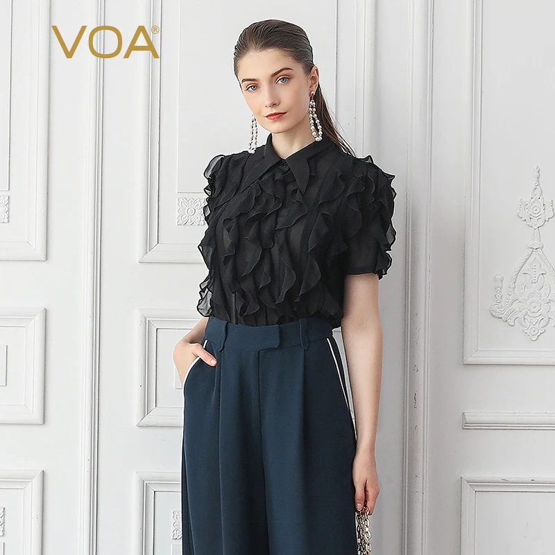 VOA Silk Blouse Black Ruffles Sexy Mesh Rococo Lolita Shirt Gothic Office Work Ladies Tops Summer Short Sleeve Kawaii Basic B790
VOA Silk Blouse Black Ruffles Sexy Mesh Rococo Lolita Shirt Gothic Office Work Ladies Tops Summer Short Sleeve Kawaii Basic B790