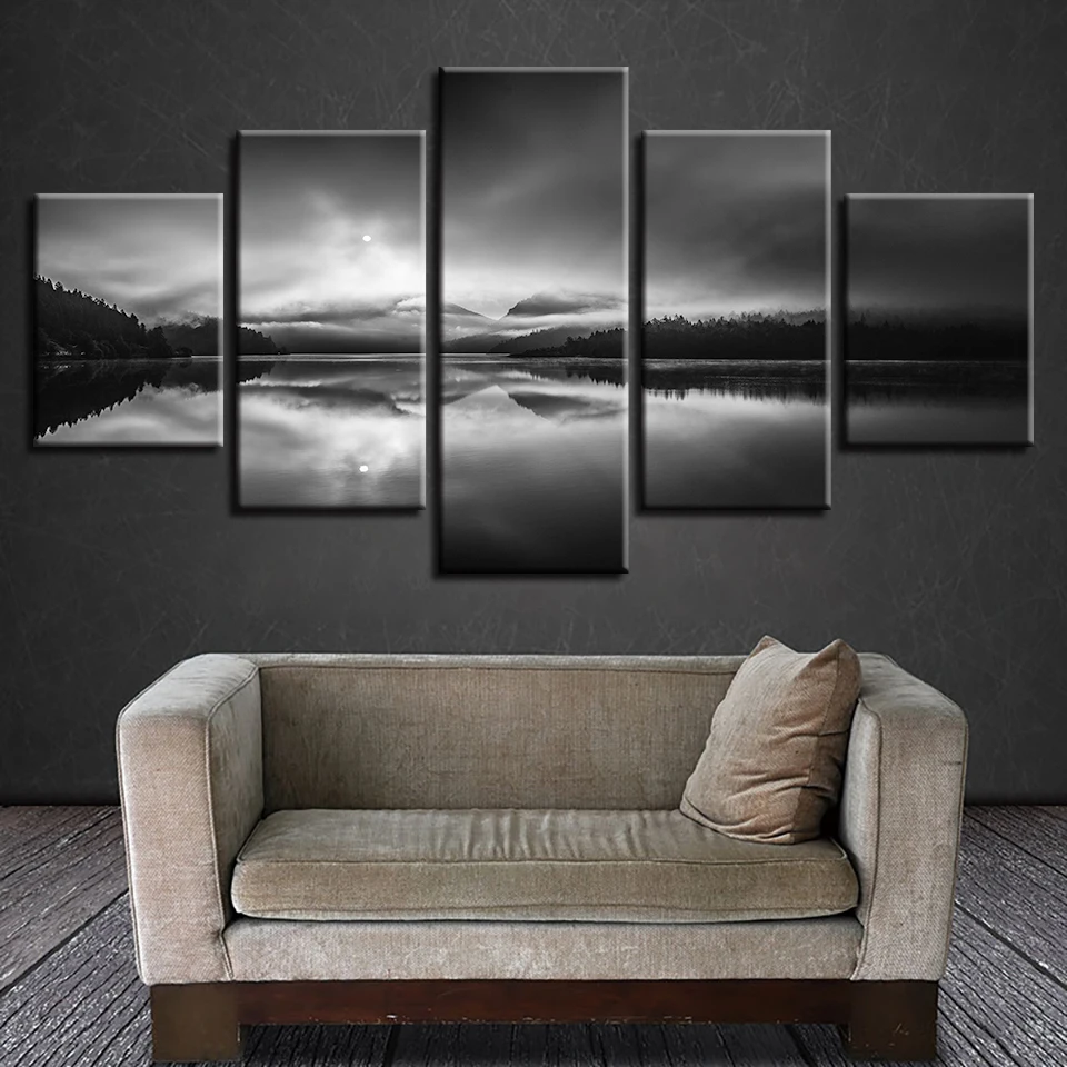 Black And White Picture HD Printing Decor 5 Pieces Forest Lake Landscape Modular Canvas Painting For Living Room Wall Art Framed
Black And White Picture HD Printing Decor 5 Pieces Forest Lake Landscape Modular Canvas Painting For Living Room Wall Art Framed