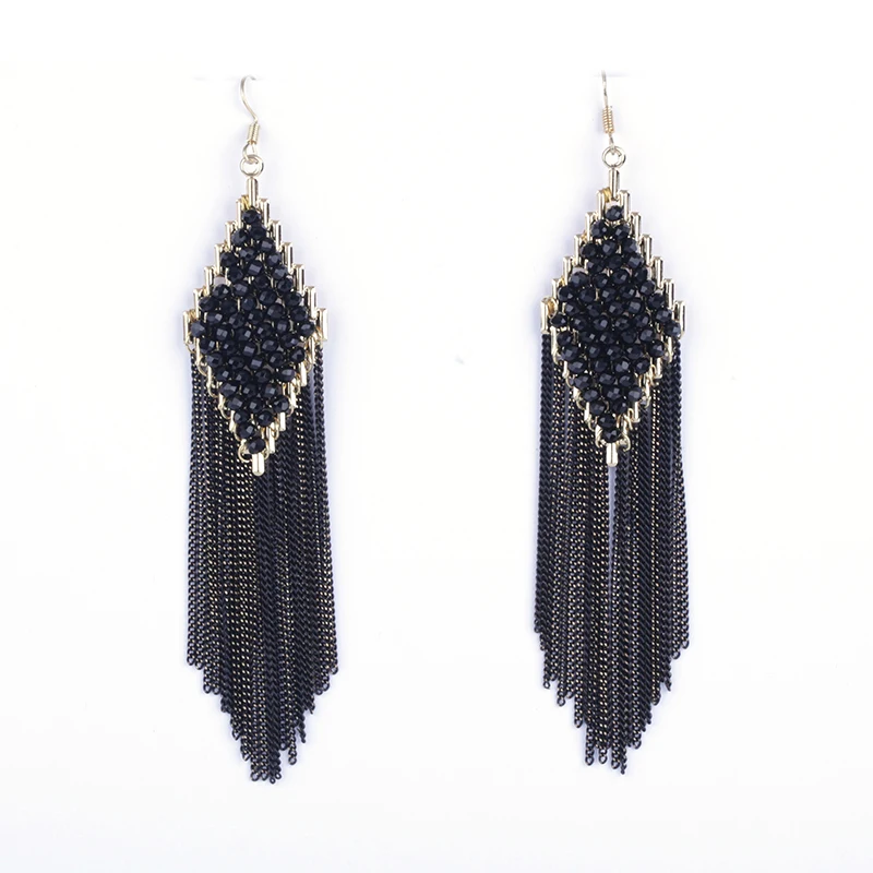 Handmade Classic Black Diamante Crystal Bead Pendant Charm Waterfall Metal Chain Tassels Long Dangle Earrings For Women
Handmade Classic Black Diamante Crystal Bead Pendant Charm Waterfall Metal Chain Tassels Long Dangle Earrings For Women
