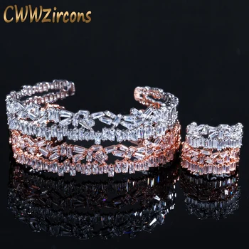 CWWZircons Fashion Brand Baguette Cubic Zirconia Rose Gold Cuff Ring and Bracelet Bangle Jewelry Sets for Women T312
CWWZircons Fashion Brand Baguette Cubic Zirconia Rose Gold Cuff Ring and Bracelet Bangle Jewelry Sets for Women T312