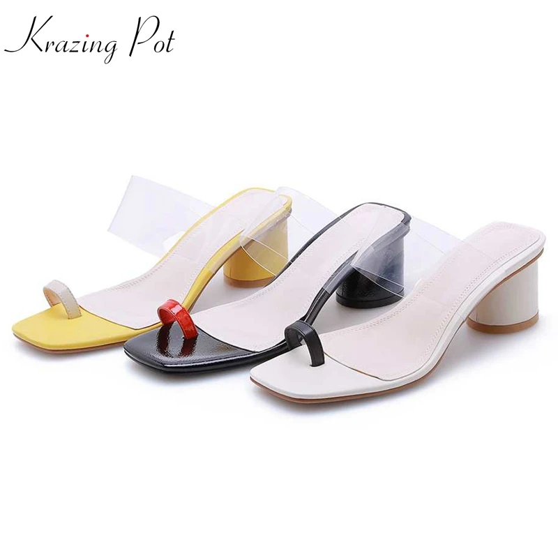 Krazing Pot plastic PVC natural leather women round high heel concise design flip flop summer streetwear mixed color sandals L21
Krazing Pot plastic PVC natural leather women round high heel concise design flip flop summer streetwear mixed color sandals L21