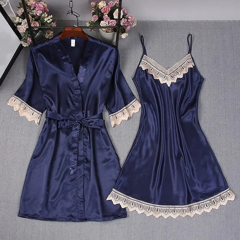 Lace Patchwork Women Sleeping Robes 2 Pieces Sets Half Sleeve Sashes Shirts V Neck Tank Tops 2019 Summer Autumn Nightgown Robe
Lace Patchwork Women Sleeping Robes 2 Pieces Sets Half Sleeve Sashes Shirts V Neck Tank Tops 2019 Summer Autumn Nightgown Robe