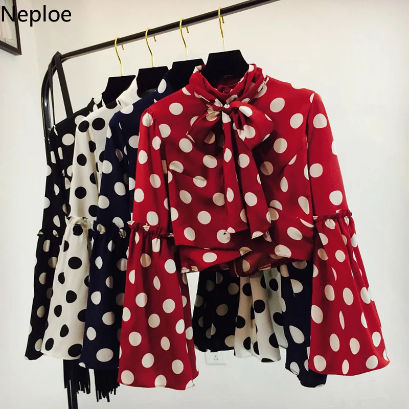 Neploe Spring Summer 2019 Women Tops Sweet Stand Collar Flare Sleeve Shirts Korean Polka Dot Ruffles Bow Slim Blouses 43002
Neploe Spring Summer 2019 Women Tops Sweet Stand Collar Flare Sleeve Shirts Korean Polka Dot Ruffles Bow Slim Blouses 43002