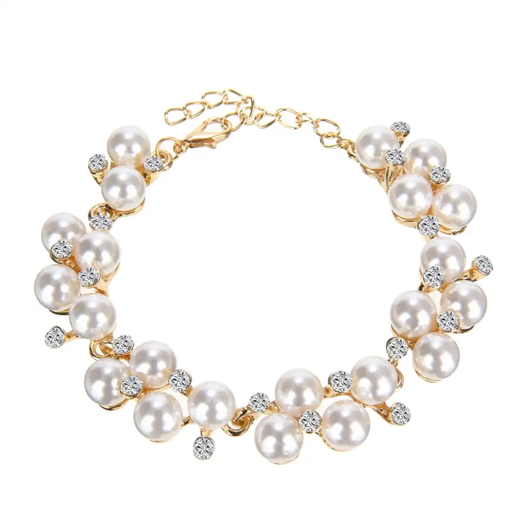 luxury imitation pearl bead crystal rhinestone bangles bracelet
