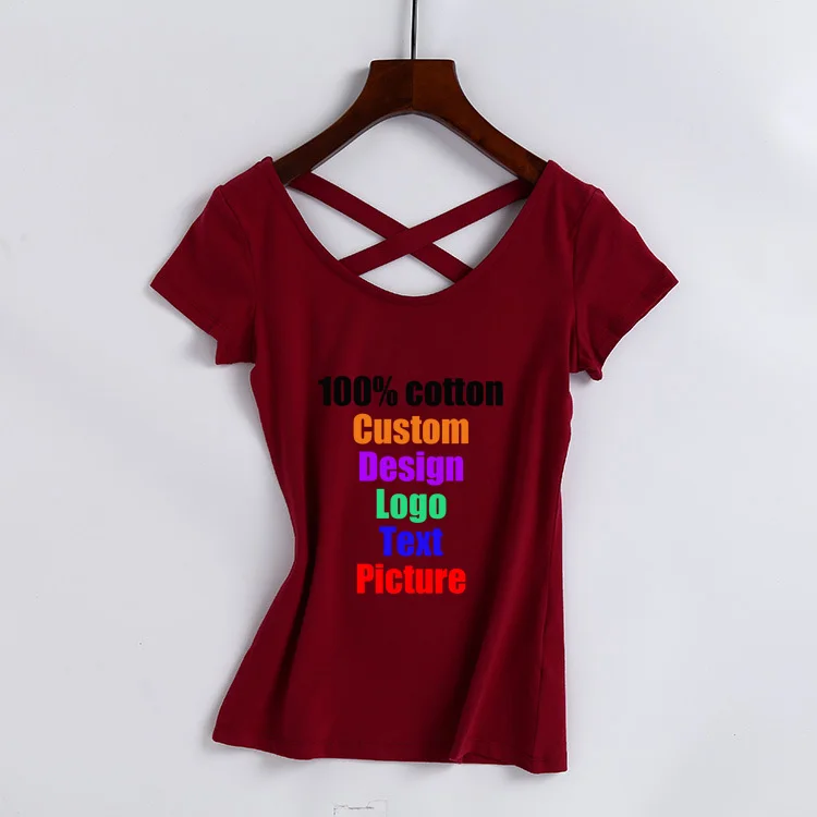 slim sexy crossing bandages back custom logo photo text printed women T shirts short sleeve cotton solid female tee tops T-shirt
slim sexy crossing bandages back custom logo photo text printed women T shirts short sleeve cotton solid female tee tops T-shirt