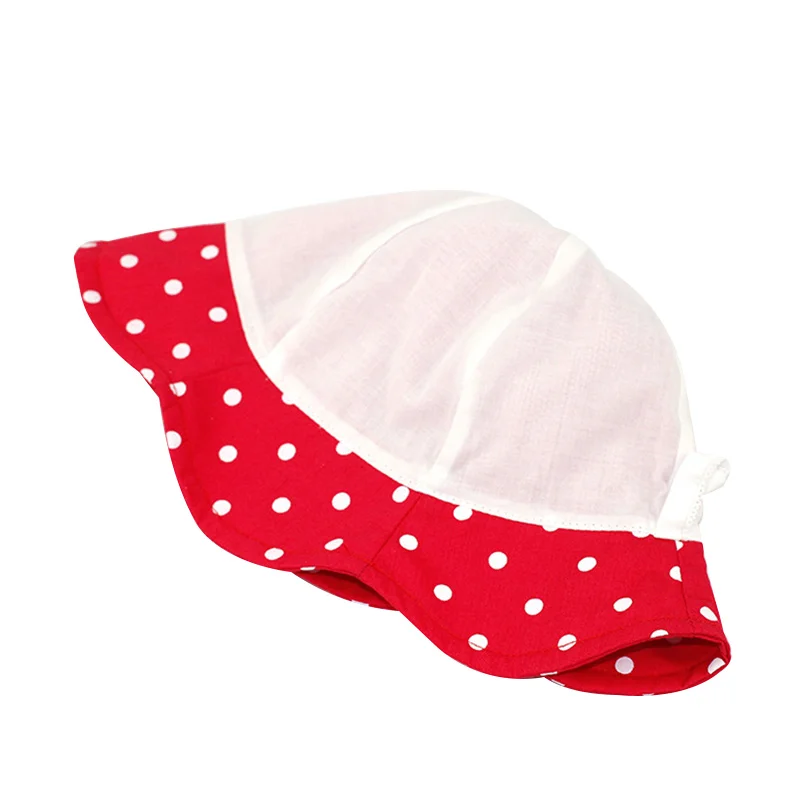 Polka Strawberry Baby Hat Fashion Red Girls Bucket Hat Dots Cotton Kids Sun Cap Lace Up Girls Hat Summer Baby Girls Clothing (9)