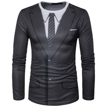 Spring new fashion fake two 3D suit three-dimensional printing men's round neck long-sleeved T-shirt
Spring new fashion fake two 3D suit three-dimensional printing men's round neck long-sleeved T-shirt
