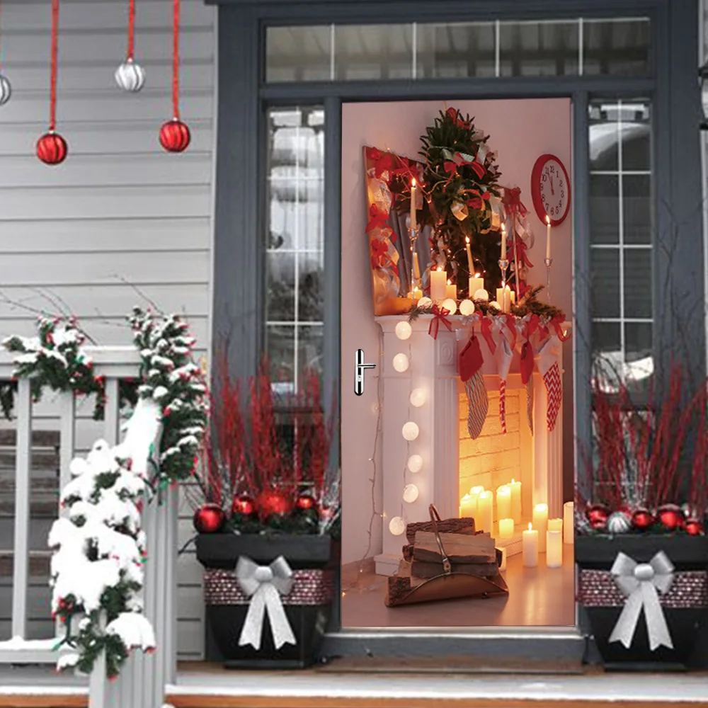 Merry Christmas Mural Decal For Living Room Bedroom Vinyl Waterproof Home Decor 3D DIY Self Ahesive Xmas Door Stickers | Дом и сад