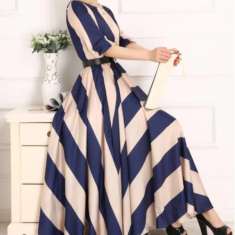 Spring and Autumn new stripe big swing dress floor length long dress large size women
Spring and Autumn new stripe big swing dress floor length long dress large size women