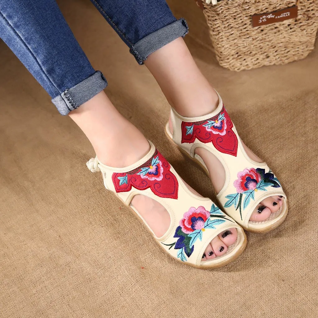 YOUYEDIAN Women Sandals Wedges Color Matching Fish-Mouth Retro National Embroidered Shoes ankle strap peep toe heels#3
YOUYEDIAN Women Sandals Wedges Color Matching Fish-Mouth Retro National Embroidered Shoes ankle strap peep toe heels#3