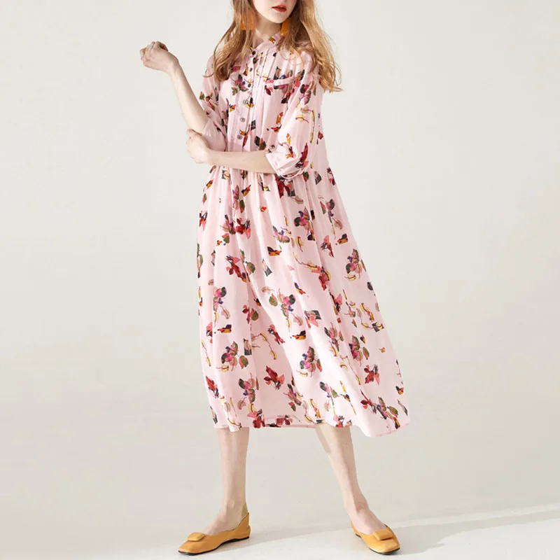 Silk dress female 2019 new pink seven-point sleeve temperament waist silk Mid-length dress
Silk dress female 2019 new pink seven-point sleeve temperament waist silk Mid-length dress