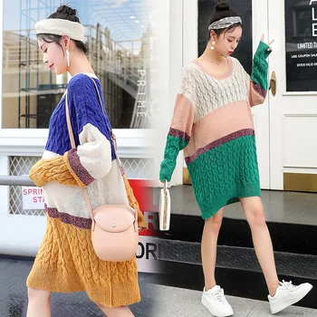 Maternity Women O-neck Long Sleeve Knit Dress New Moms Loose Fit Contrast Color Knitting Pullover Fashion Sweater Dresses
Maternity Women O-neck Long Sleeve Knit Dress New Moms Loose Fit Contrast Color Knitting Pullover Fashion Sweater Dresses