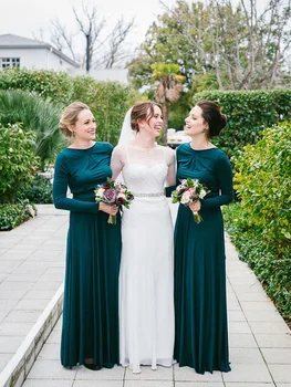 Drak Green Modest Bridesmaid Dresses Long With Long Sleeves A-line Rustic Country Jersey Wedding Party Gowns Custom Made New
Drak Green Modest Bridesmaid Dresses Long With Long Sleeves A-line Rustic Country Jersey Wedding Party Gowns Custom Made New
