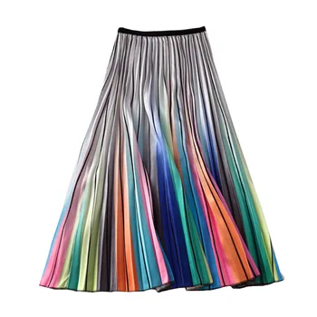 Women's Rainbow Skirts Striped Laser Print European Summer Printing High Waist A-line Big Swing Pleated Midi Skirts Female SP528
Women's Rainbow Skirts Striped Laser Print European Summer Printing High Waist A-line Big Swing Pleated Midi Skirts Female SP528