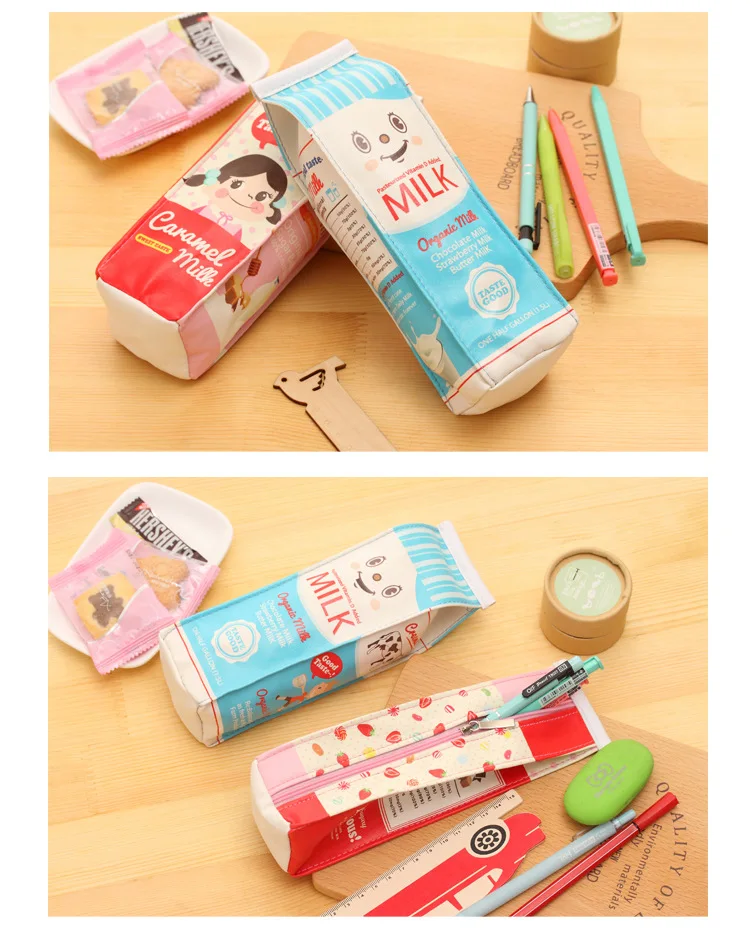 Cartoon Milk bottle school pencil case cute PU pen bag storage pouch Korea Stationery material office school supplies escolar 13