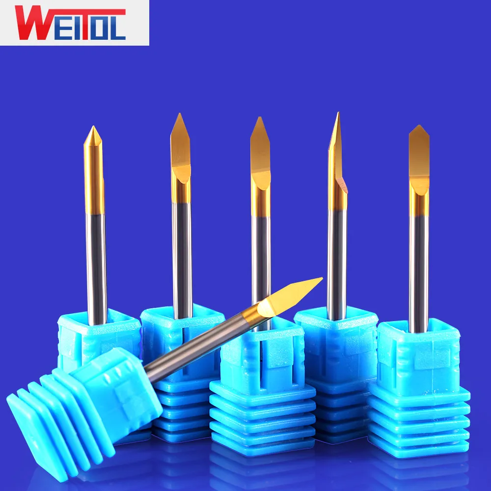 

WeiTol 3.175MM SHK metal engraving bits Titanium coating router bits carbide cnc V bits gold coating end mill 20 degree