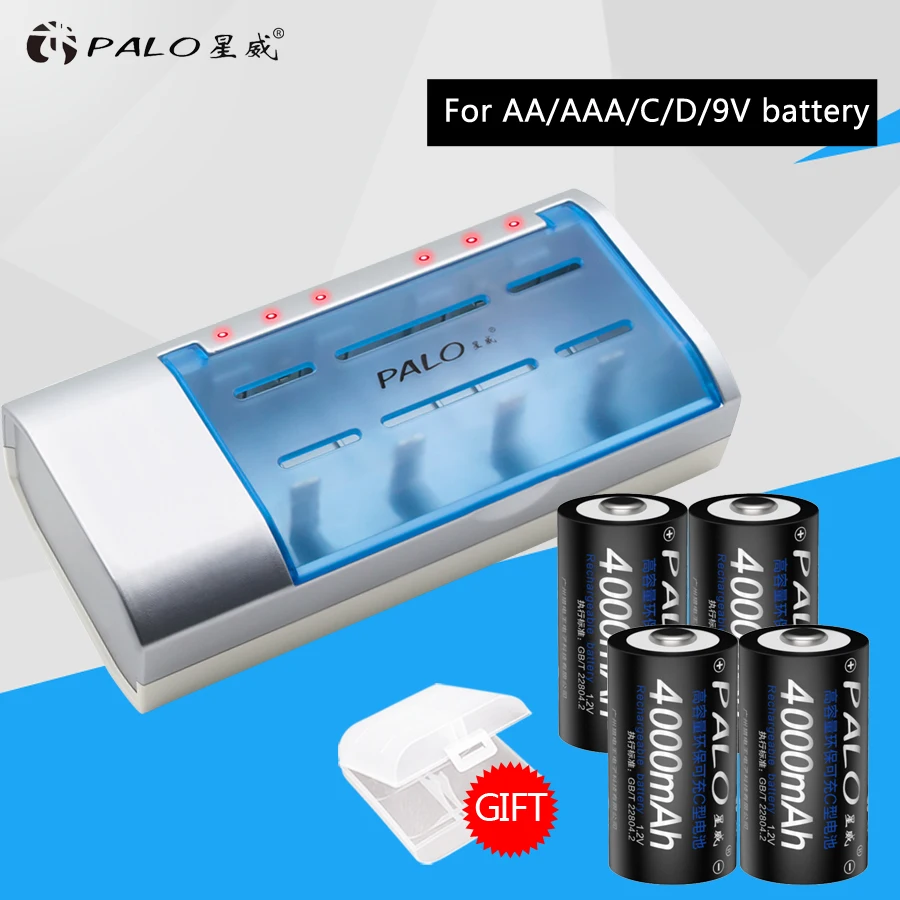 PALO multifunctional Definite Time Battery Charger For Nimh Nicd AA/AAA/C/D/9V Rechargeable Batteries+4pcs C Size Hot Batteries
PALO multifunctional Definite Time Battery Charger For Nimh Nicd AA/AAA/C/D/9V Rechargeable Batteries+4pcs C Size Hot Batteries