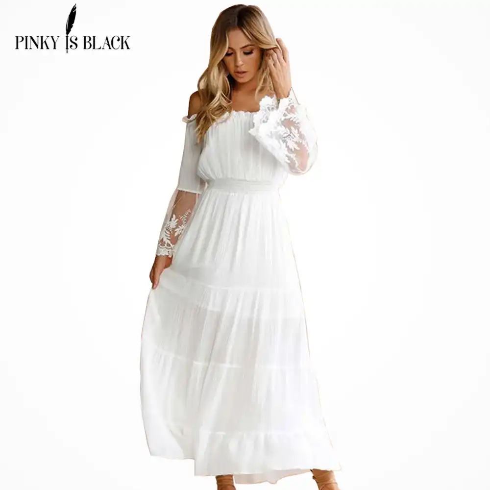 white summer maxi dress with sleeves