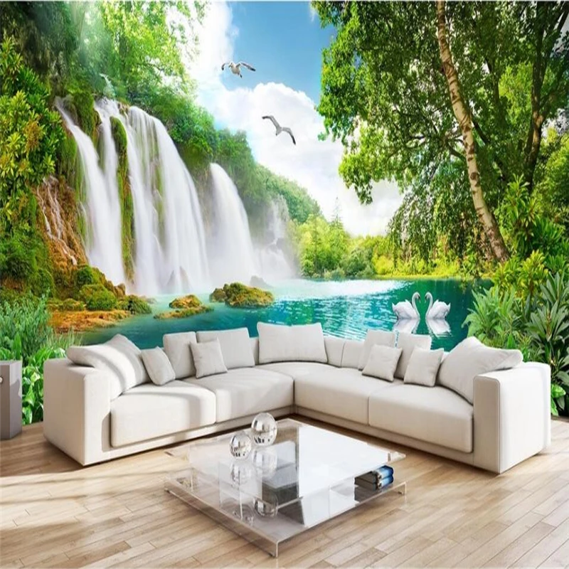 Красивый пейзаж водопад Huangguoshu ТВ фон Большое Настенное панно на заказ зеленые