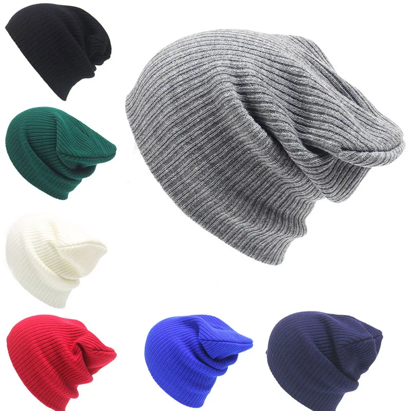 Autumn Winter Skullies Beanie Kintted Cap Women Men Solid Color Outdoor Warm Wool Hat Fashion Unisex Striped Knit Hats CP0270 (4)