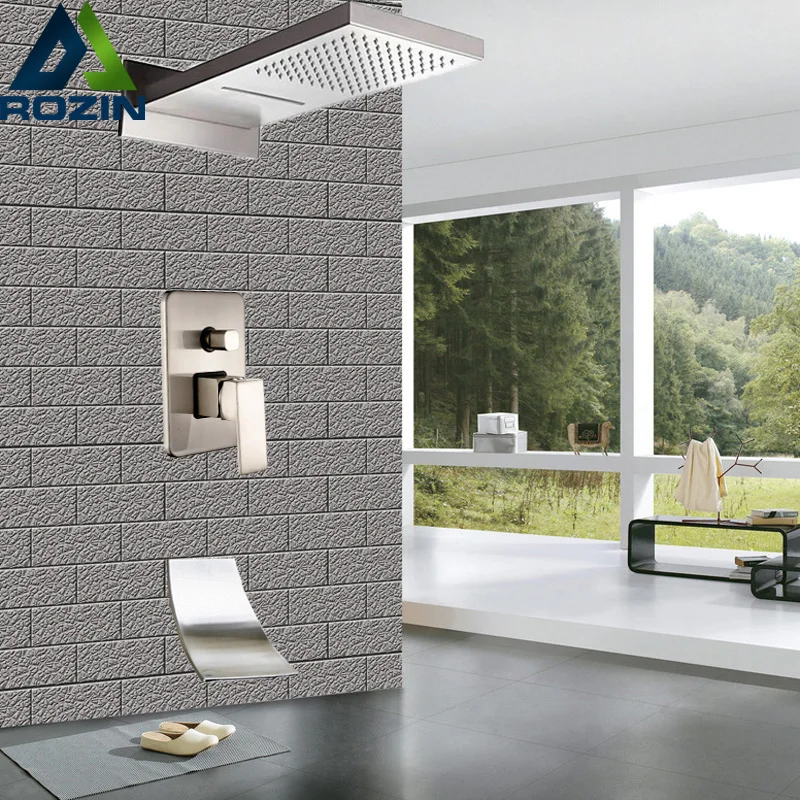 Luxury Brushed Nickel Rain Waterfall Shower Set Wall Mounted Bath and Shower Mixers with Tub Spout Single Handle
Luxury Brushed Nickel Rain Waterfall Shower Set Wall Mounted Bath and Shower Mixers with Tub Spout Single Handle