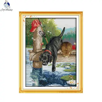 Joy Sunday A dog fishing Canvas DMC 11ct 14ct Counted Chinese Cross Stitch Kits printed for Embroidery set Home Decor Needlework 
Joy Sunday A dog fishing Canvas DMC 11ct 14ct Counted Chinese Cross Stitch Kits printed for Embroidery set Home Decor Needlework