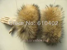 

Women's Real Raccoon dog Fur Handmade Sleeves /Cuffs Natural Brown Winter