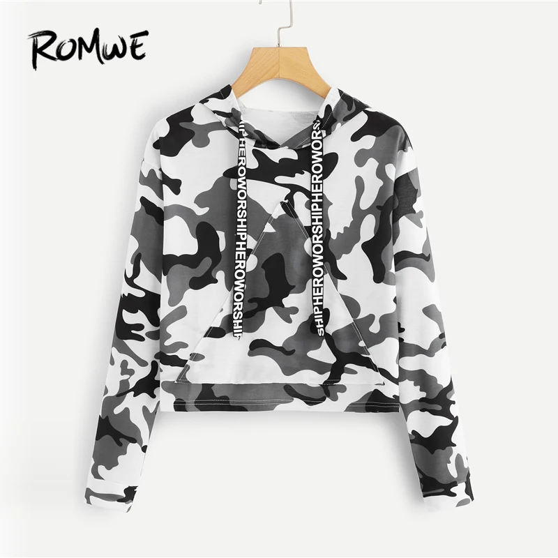 ROMWE Letter Tape Camo Print Hooded Sweatshirt Female 2019 Women Cool Spring Autumn Casual Long Sleeve Pocket Sweatshirt
ROMWE Letter Tape Camo Print Hooded Sweatshirt Female 2019 Women Cool Spring Autumn Casual Long Sleeve Pocket Sweatshirt