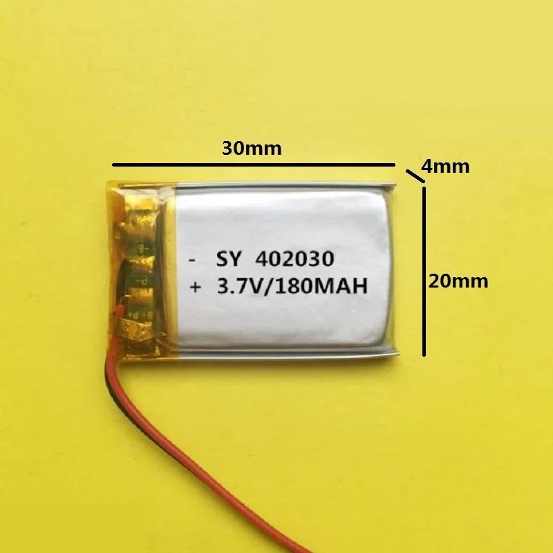 3.7V 180mAh Battery for DVR GPS MP3 MP4 MP5 E-Book Headset MP3 MP4 Speaker Li-Po Lithium Polymer Rechargeable Accumulator 402030
3.7V 180mAh Battery for DVR GPS MP3 MP4 MP5 E-Book Headset MP3 MP4 Speaker Li-Po Lithium Polymer Rechargeable Accumulator 402030