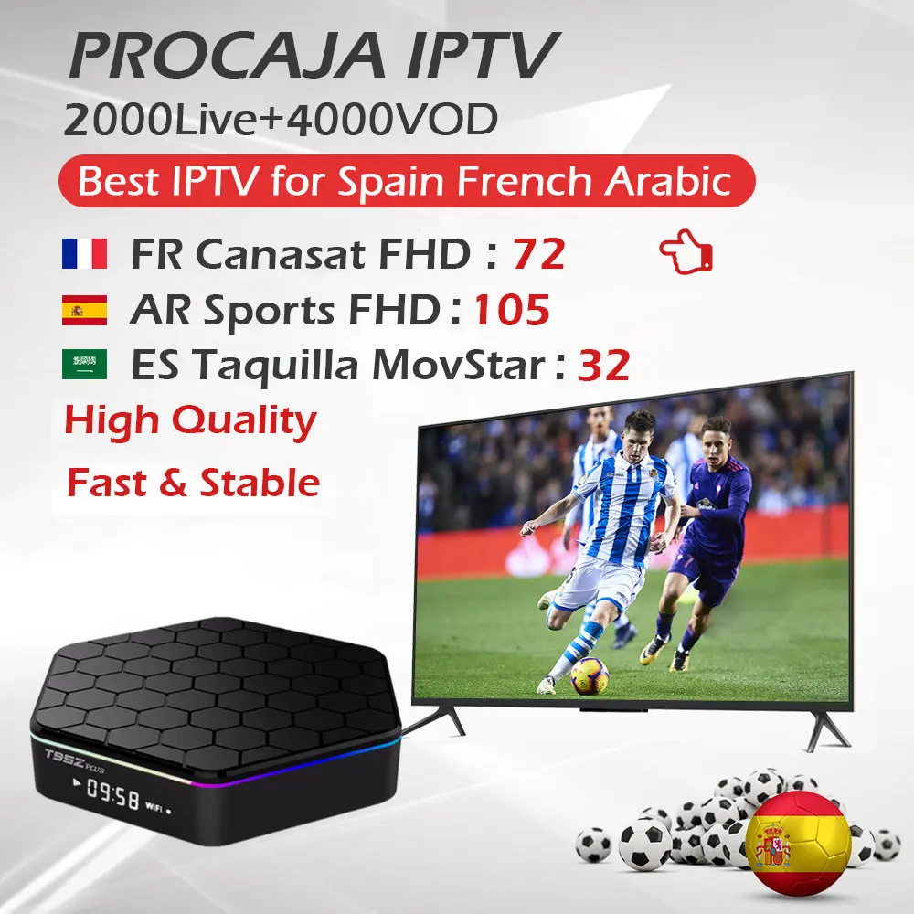 

Procaja IPTV+T95ZPlus Android Smart TV Box 3G/32G Amlogic S912 Octa Core Dual WiFi BT4.0 4K Set Top Box Spain French Europe IPTV