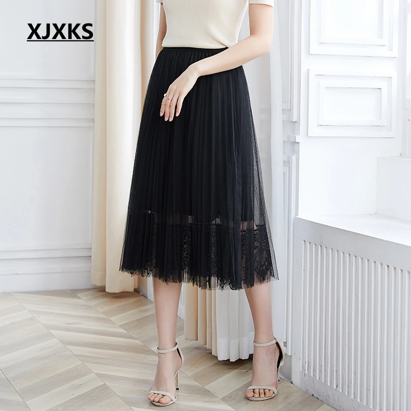 XJXKS Lace Splice Black Mesh Young Women High Waist Skirt 2019 Spring And Summer New Black Pleated Mesh Young Women Fairy Skirts
XJXKS Lace Splice Black Mesh Young Women High Waist Skirt 2019 Spring And Summer New Black Pleated Mesh Young Women Fairy Skirts