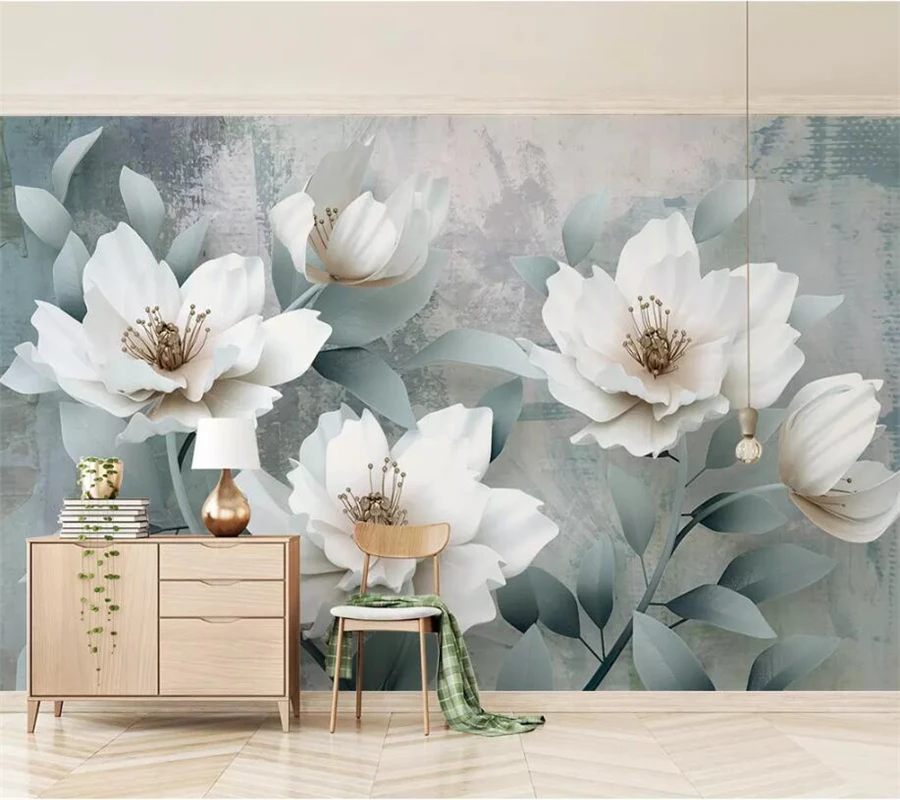 

wellyu papel de parede 3d custom wallpaper Retro minimalistic 3d embossed flowers TV background wall papel de pared behang