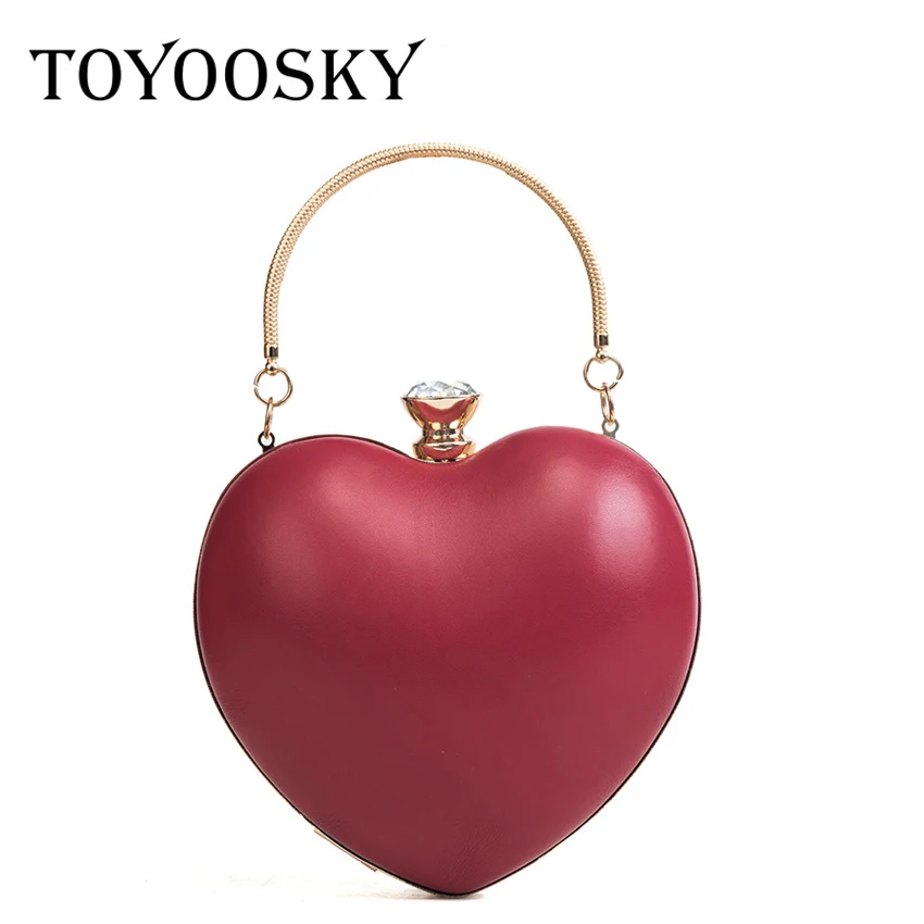 

TOYOOSKY Evening Bags Heart Shaped Diamonds Red/White Chain Shoulder Purse Day Clutch Bags For Wedding Party Banquet Bag