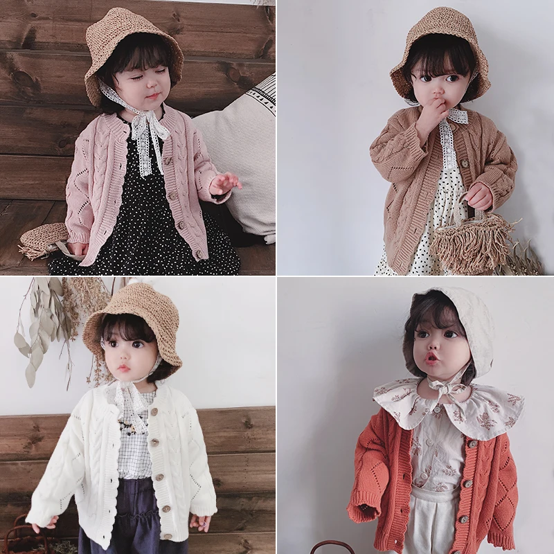 2019 весеннее винтажное однотонное вязаное пальто для девочек Детское