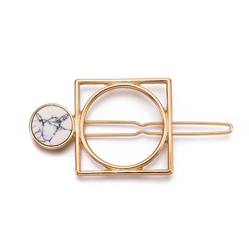 New Hot Metal Circle Square Hair Clips For Women Girls Natural Stone Hairpins Barrettes Wedding Hair Clip Accessories Wholesale
