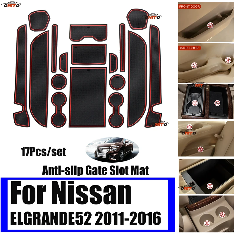 17pcs/set Car Interior Door Groove Pad Cup Mat Gate Slot Pad Dust-proof Non-slips Accessory For NISSAN ELGRAND E52 2011-2016
17pcs/set Car Interior Door Groove Pad Cup Mat Gate Slot Pad Dust-proof Non-slips Accessory For NISSAN ELGRAND E52 2011-2016