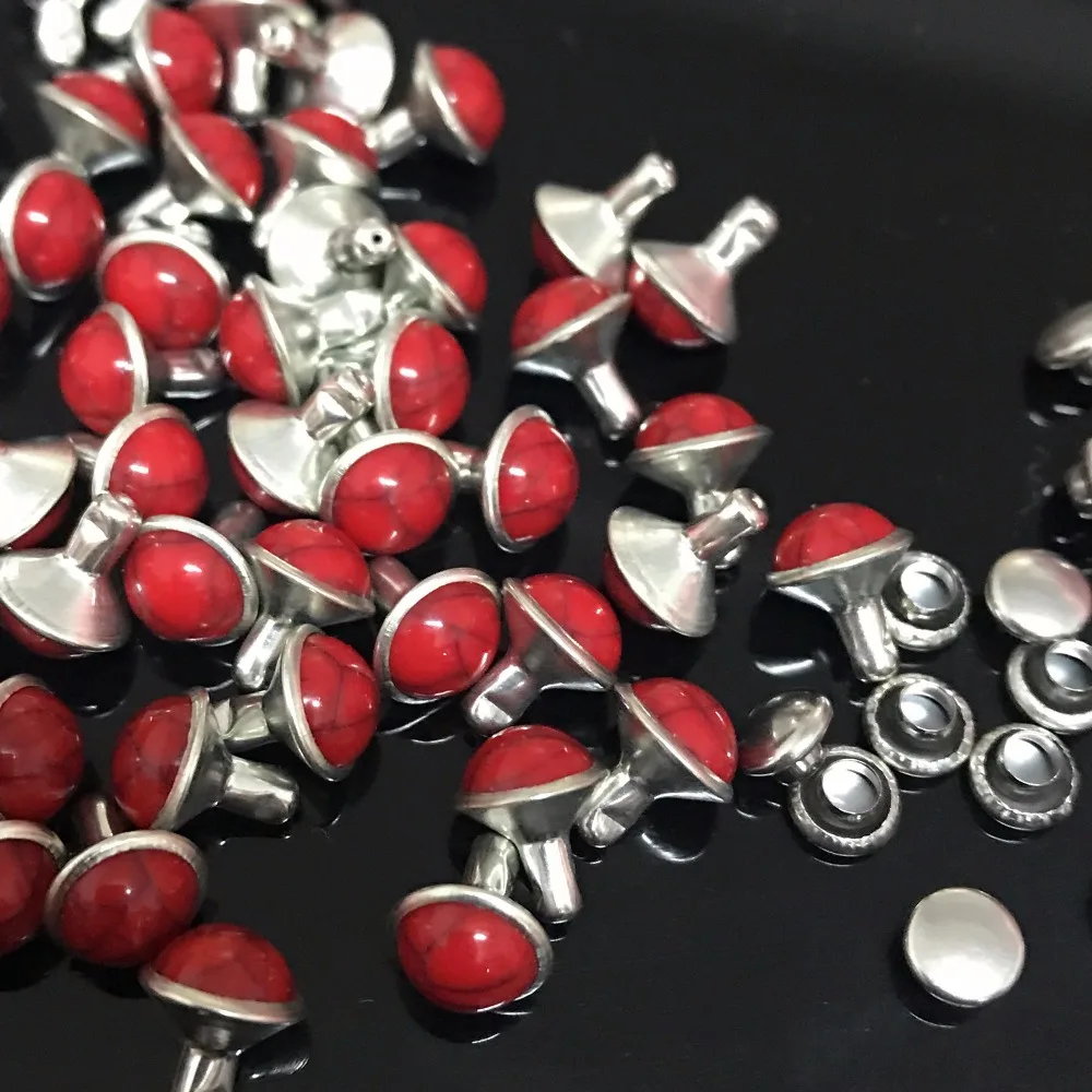 

New Coming DIY 100PCS 7.5MM Accessories Red Turquoise Rivets Crack Rivets Leather Craft Punk Studs Fit DIY Making Shipping Free
