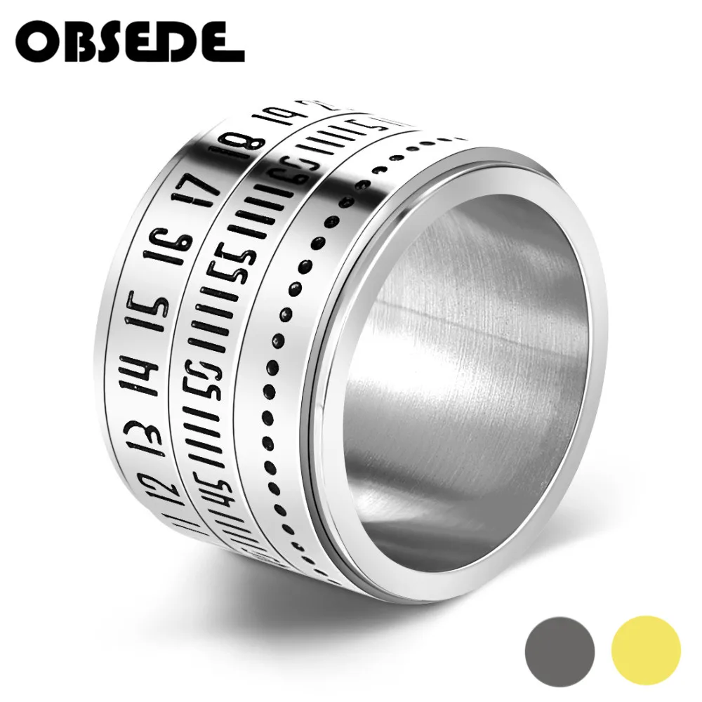 

OBSEDE Stainless Steel Spinner Ring with Date Time Calendar Rotatable 3 Part Rings for Women Men Jewelry Punk Gold Silver Black