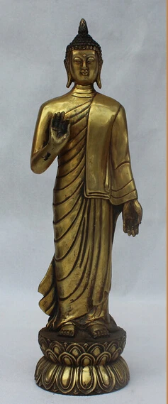 

shitou 002438 12" Tibet Buddhism Bronze Gilt Thailand Ayutthaya Maitreya Buddha Stand Statue