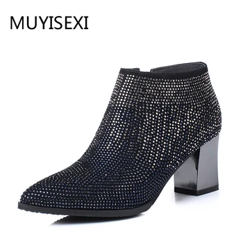 Crystal Ankle Boots for Women Sheepskin Pointed Toe 6 cm Square High Heel Women Boots Rhinestone Woman Party Shoes PLGZ04 MUYIS
Crystal Ankle Boots for Women Sheepskin Pointed Toe 6 cm Square High Heel Women Boots Rhinestone Woman Party Shoes PLGZ04 MUYIS