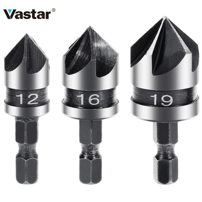 Vastar Countersink Drill Bit 12-19mm 90 Degree 1/4 Hex Shank Drill Bit 5 Flute Woodworking Chamfer Counter Sink Chamfering
Vastar Countersink Drill Bit 12-19mm 90 Degree 1/4 Hex Shank Drill Bit 5 Flute Woodworking Chamfer Counter Sink Chamfering