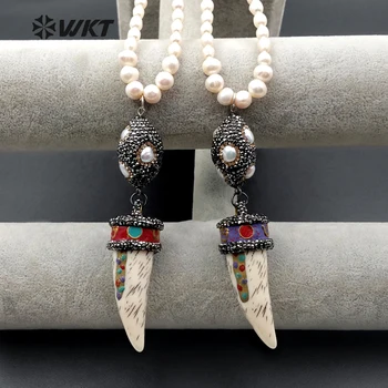 WT-NV185 WKT New Fashion Necklace Natural Freshwater Pearl Beads Necklace With Rhinestone Pave Bone Pendant Women Necklace
WT-NV185 WKT New Fashion Necklace Natural Freshwater Pearl Beads Necklace With Rhinestone Pave Bone Pendant Women Necklace